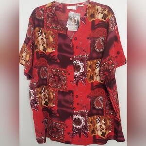 Jacklyn By Jacklyn Smith Plus Women's Art Pattern Top Button Down Sz 22 W NWT